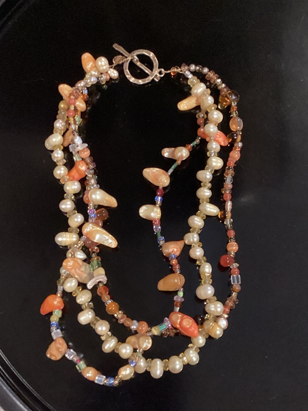 Fresh water pearl and glass multi-stran necklace
